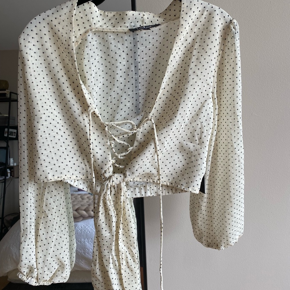 Polka dot lace up crop top